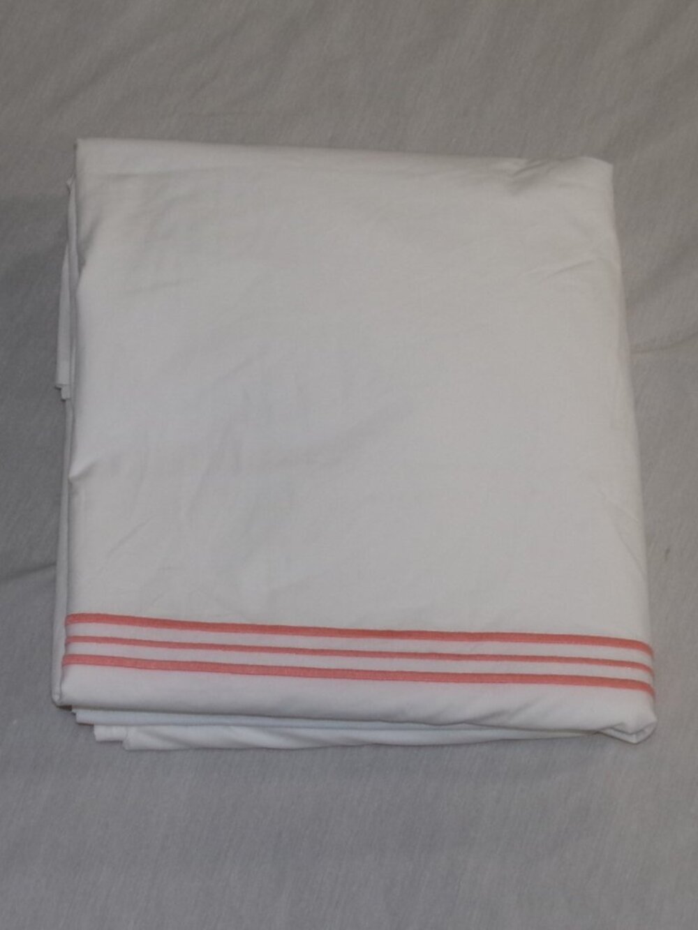 NEW Annie Selke TRIO Coral Stripe White Full Queen Duvet Cover 100% Cotton